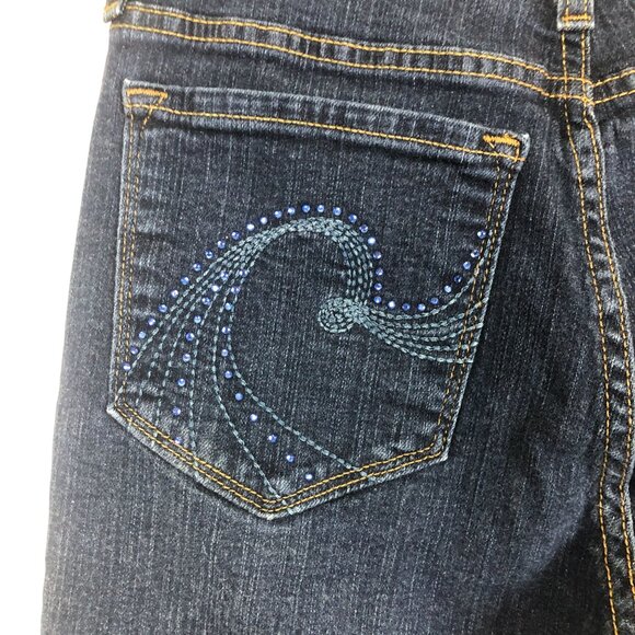 NYDJ Women's Bootcut Dark Wash Jeans Size 6 Blue Rhinestone Embellished Pockets - Picture 9 of 11